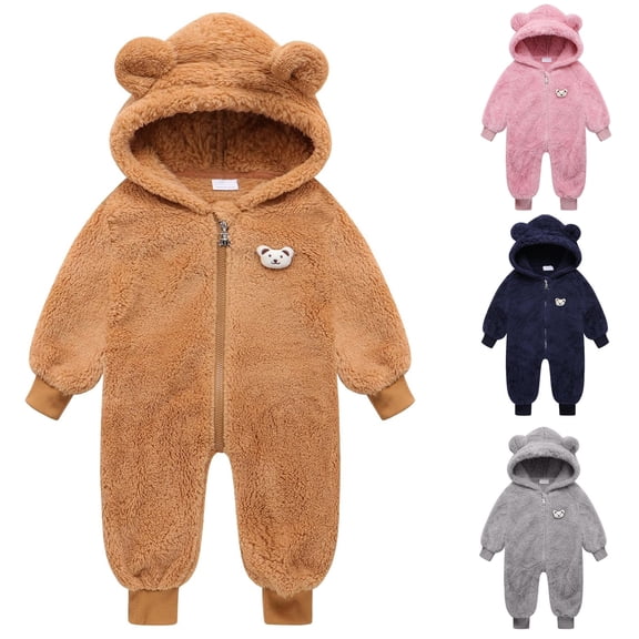 Baby Rompers Girl Kids Hooded Snowsuit Winter Warm Jumpsuits Girls Jumpsuit Coffee 18-24 Months