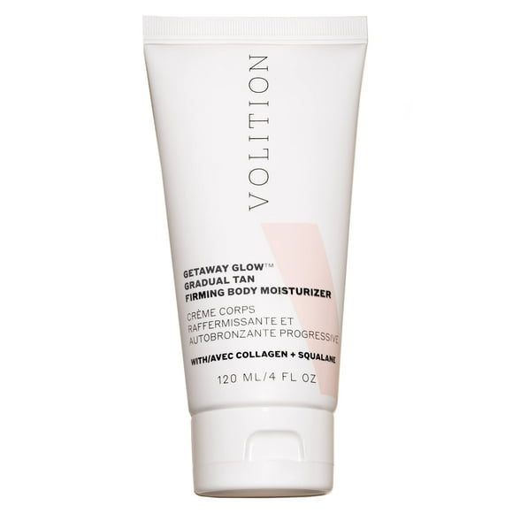 Volition Beauty Getaway Glow Hidratante corporal reafirmante de bronceado gradual con colágeno vegano + escualano | Crema suavizante para la piel, tratamiento de estrías y loción bronceadora sin sol |