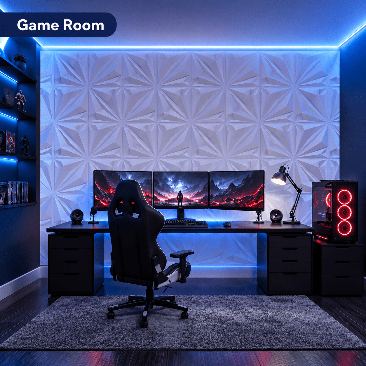 Yeslife 33-Pack White PVC 3D Wall Panel Set, 11.8"x11.8" Diamond Pattern Accent Wall Covering for Interior Home Décor - Living Room, Bedroom, Office, TV Background