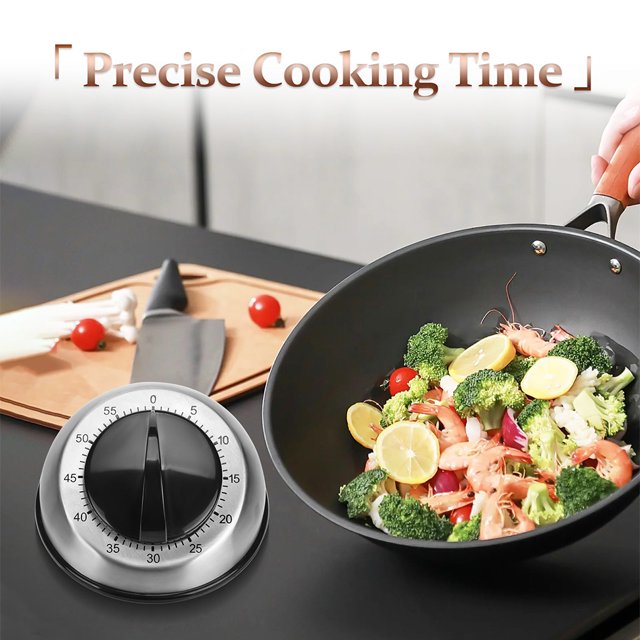 Baohd Rappel de Temps Minuteur de Cuisson Cadran Comptoir Horloge de Cuisson Acier Inoxydable Étude Forme Ronde Mécanique Uf