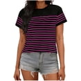 thumbnail image 2 of Vmvidoty Women's Summer Tops Dressy Casual Short Crew Neck Striped Shirts Hot Pink L, 2 of 6