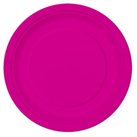 Neon Pink Paper Dinner Plates, 9in, 16ct