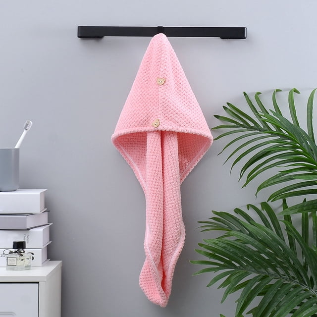 Gorro Secador De Pelo Toalla de terciopelo para secar el cabello con botón,gorro de ducha de microfibra superabsorbente para mujeres y hombres,26x65cm (rosa claro,1 pieza) Rkxzt