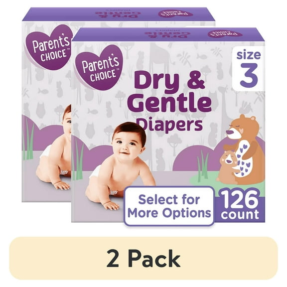 (2 pack) Parent's Choice Dry & Gentle Diapers Size 3, 126 Count (Select for More Options)