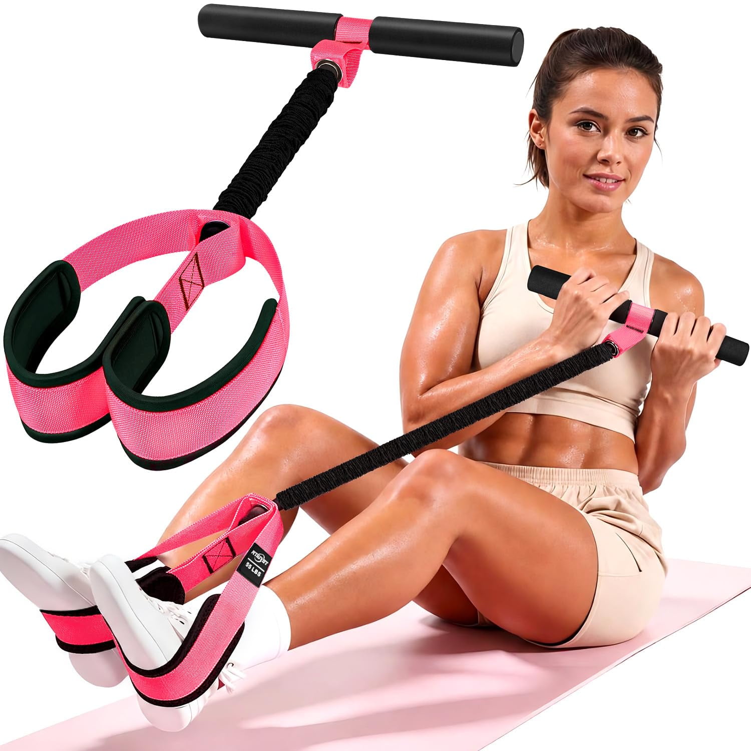 Pedal Resistance Band with Handle, Upgraded Durable Thickened Latex Tubes and Soft Foam Fabric Foot Pedal, Sit Up Exercise Equipment for Abdomen, Waist, Arm, Core/ABS, Leg, Physical Therapy