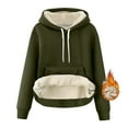 thumbnail image 7 of ClodeEU Women's Winter Warm Hoodie Sherpa Fleece Lined Sweatshirt ,Long Sleeve Drawstring Pullover Army Green,Womens Plus XL, 7 of 7
