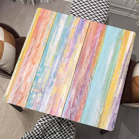Square Fitted Table Cover Wood Grain Tablecloth with Elastic Edge Colorful Wooden Tablecloths Waterproof Tables Cloth for Dining Kitchen Home Party Picnic, Fit for 36"x36" Tables, Style-12
