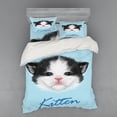 thumbnail image 2 of Cartoon Duvet Cover Set, Portrait of Domestic Kitten Newborn Bicolor Furry Head Pink Wet Nose Artwork, Bedding Set with Shams and Fitted Sheet, 3 Sizes, by Ambesonne, 2 of 3