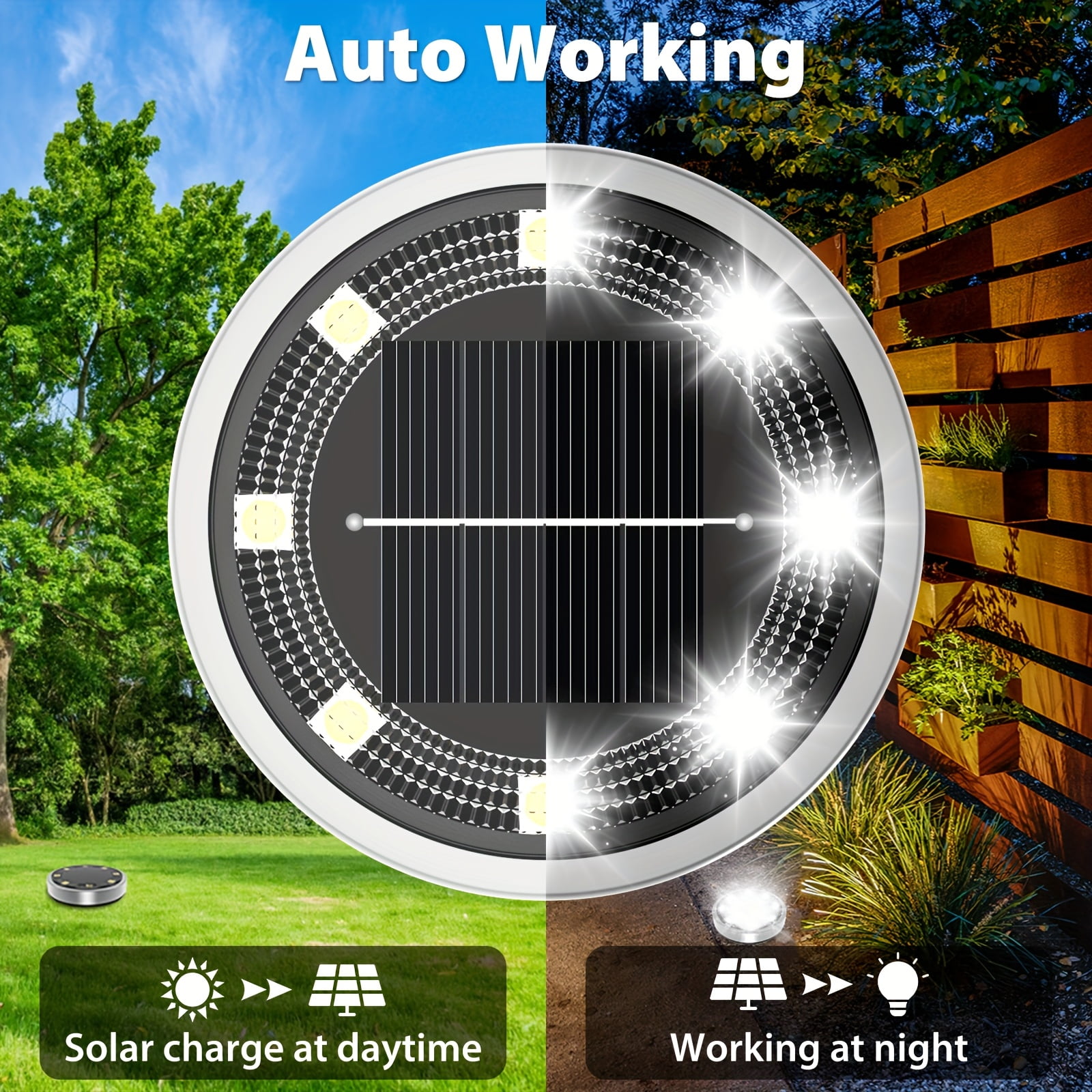 4 Pack Solar Ground Lights Outdoor - 8 LED Solar Pathway Lights with Auto On/Off, IP44 Waterproof, Warm White for Garden, Walkway, Driveway, Stairs & More