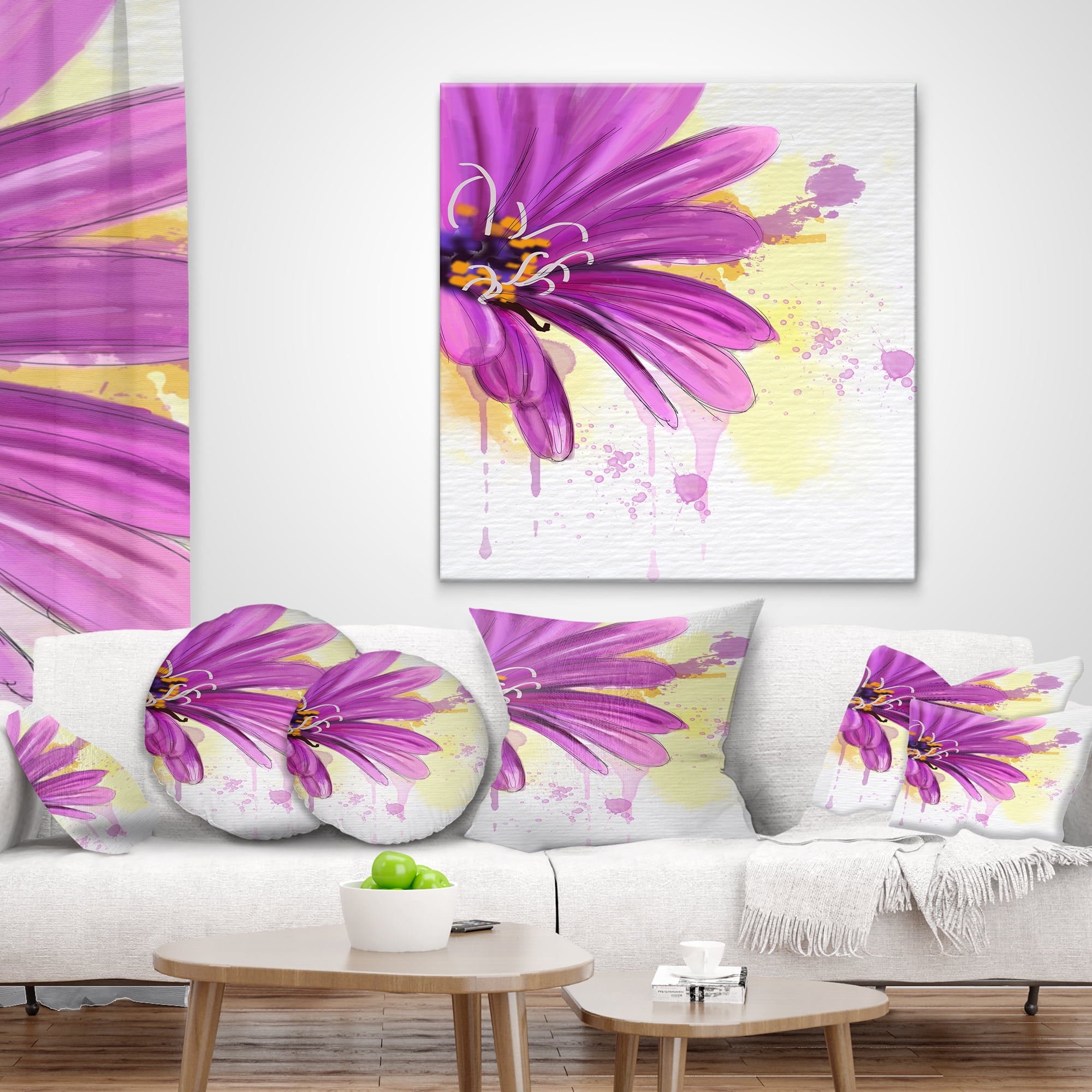 Designart Lovely Purple Flower Watercolor - Floral Throw Pillow - 18x18