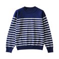 thumbnail image 1 of Chandails Tricotés à Rayures de Base pour Femmes, Manches Longues, Décontractés, Col Rond, Chandail, Chandail Confortable, Blouse, 1 of 7