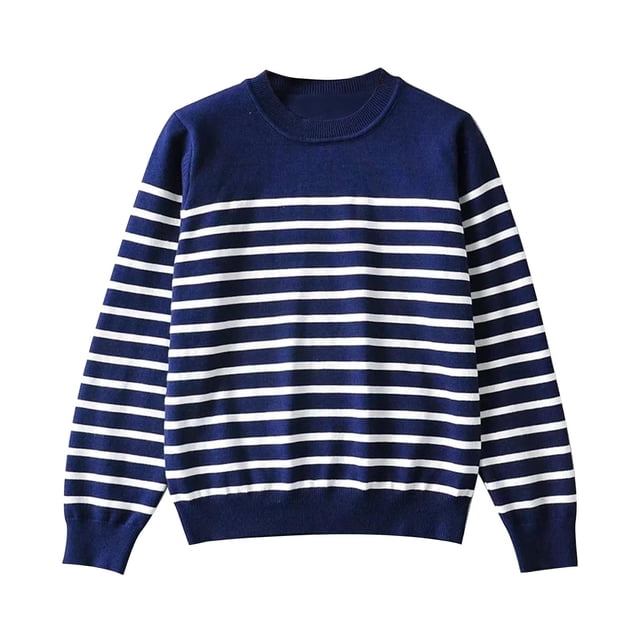 Chandails Tricotés à Rayures de Base pour Femmes, Manches Longues, Décontractés, Col Rond, Chandail, Chandail Confortable, Blouse
