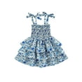 thumbnail image 1 of hirigin Toddler Girl Sleeveless Dress, Floral Printed Tie Up Multi-Layers Pleated Sweet Sling Dress, Casual Simple One-Piece Clothes, 1 of 8