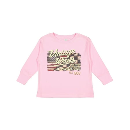 

Inktastic Vintage Wheels over Top American Racing Flag Gift Toddler Boy or Toddler Girl Long Sleeve T-Shirt
