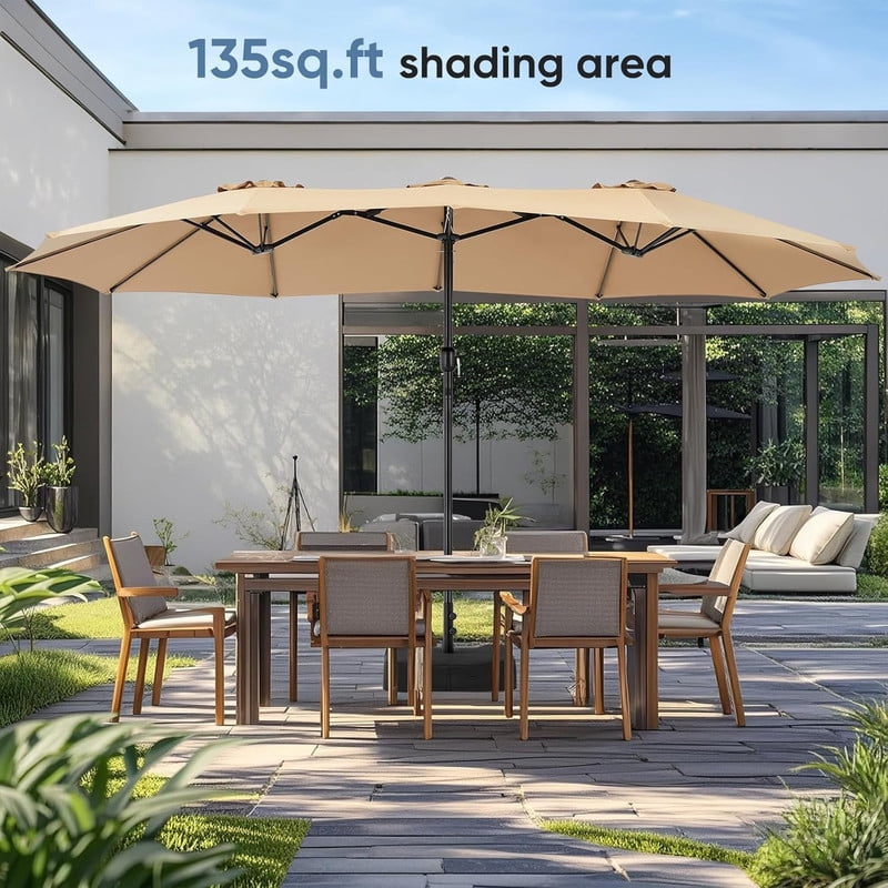 TINKLE WELL 15ft Patio Umbrella with Base, Large Rectangle Outdoor Umbrella for Deck, Backyard & Market, Blue