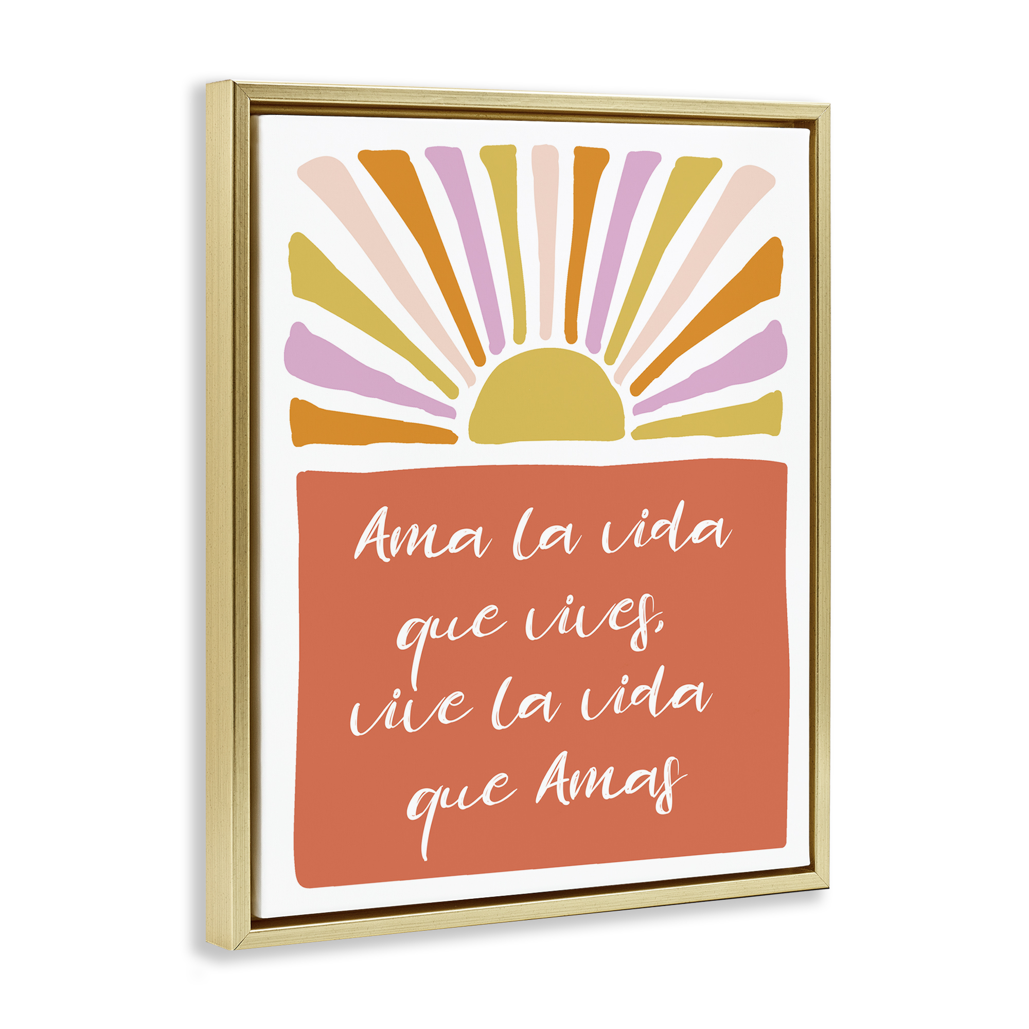 Stupell Industries Ama la Vida que Vives Inspirational Quotes & Sayings Painting Gold Floater Framed Art Print Wall Art, 17 x 21
