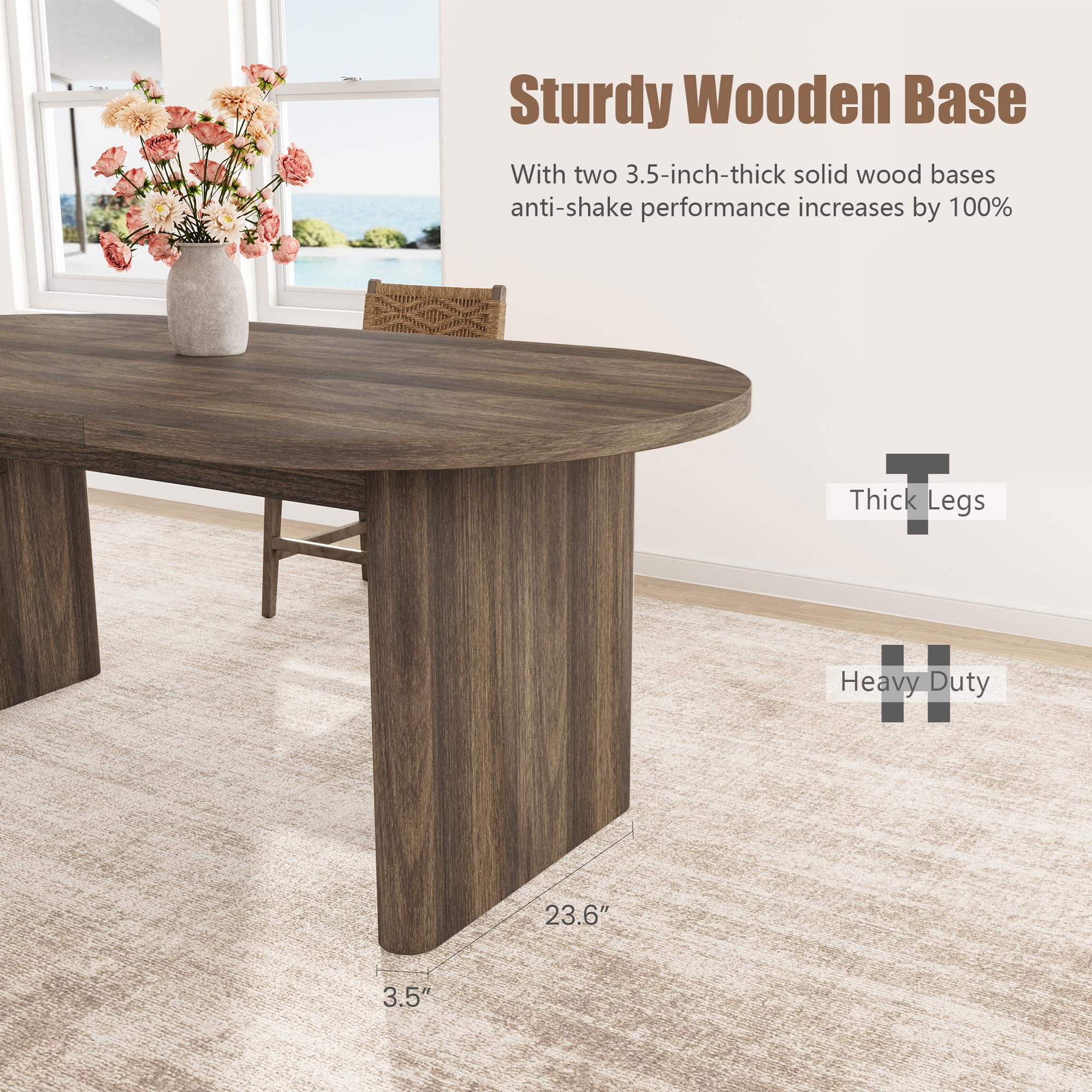 Oval Dining Table for 6-8 People, Long Large Kitchen Table with Thick Sturdy Wooden Base, Farmhouse Dining Room Table for for Kitchen, Living Room, Office