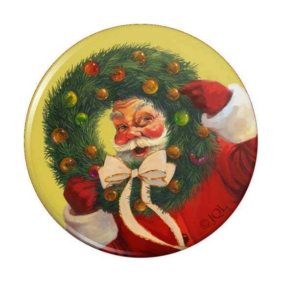 Christmas Holiday Santa Wreath Ribbon Swirl Pinback Button Pin