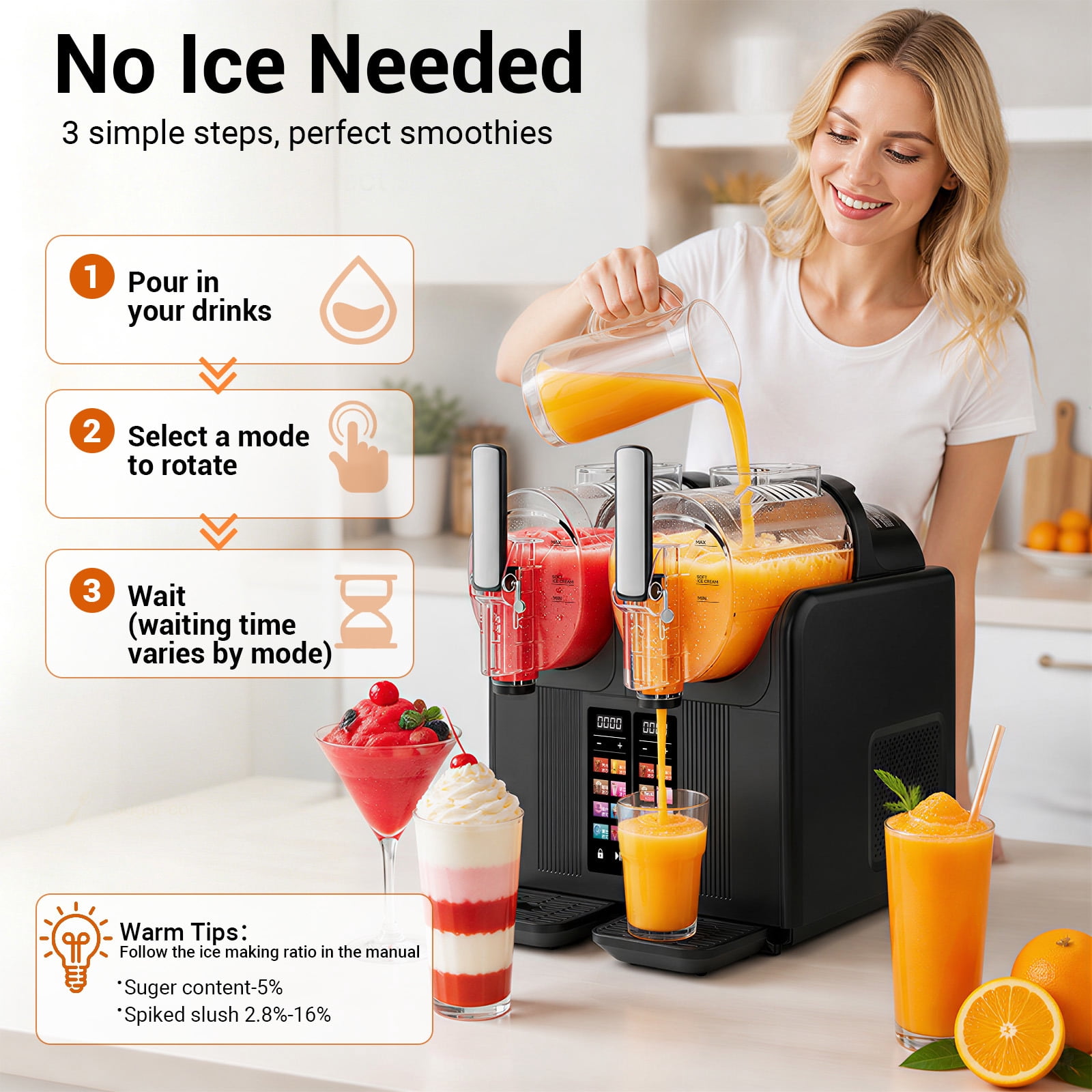 68oz*2 Slushie Machine, Large Capacity Frozen Drink Maker & Slushy Machine with 5 Presets and LED Display, Perfect for Frozen Margaritas, Frappes, Smoothies & Shakes, Black