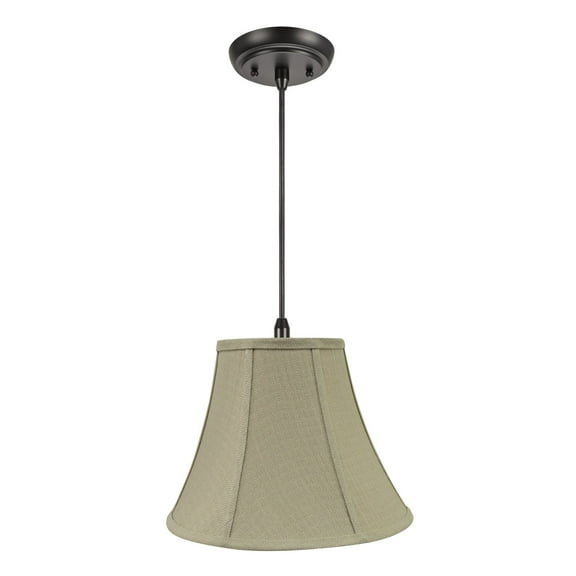Aspen Creative 70160-11 One-Light Hanging Pendant Ceiling Light with Transitional Bell Fabric Lamp Shade, Beige, 12" width