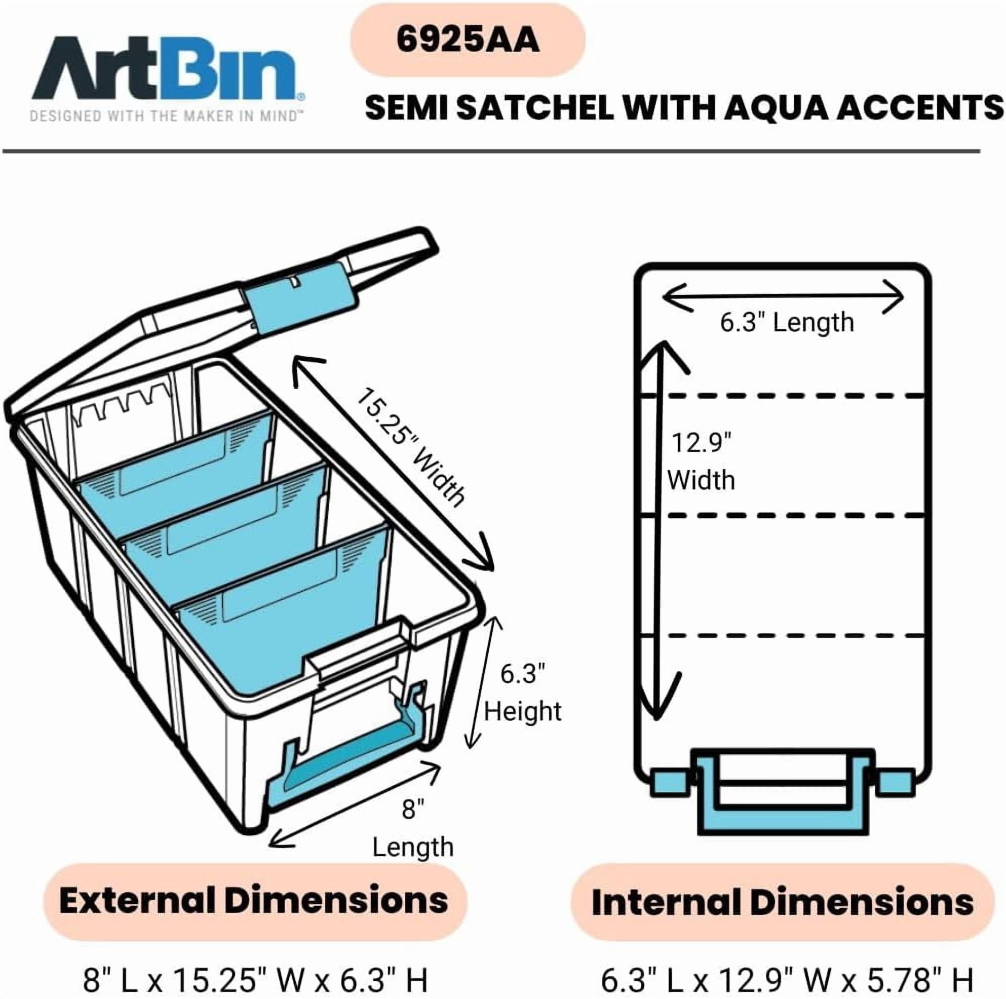 ArtBin 6925AA Semi Satchel with Removable Dividers, Portable Art & Craft Organizer Handle, [1] Plastic Storage Case, Clear Aqua Accents