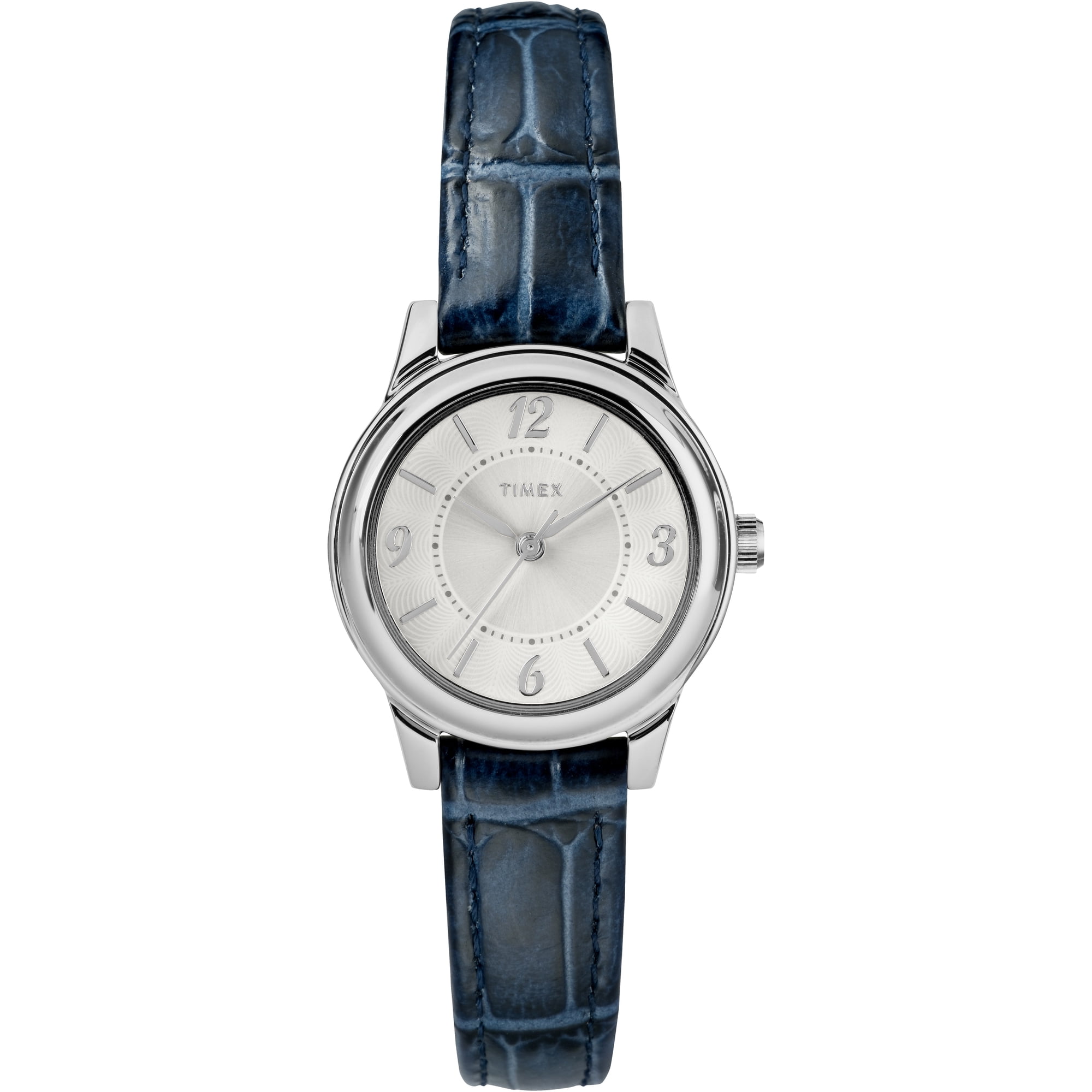 Timex Women's Core 26mm Silver-Tone Watch, Blue Croco Pattern Leather Strap