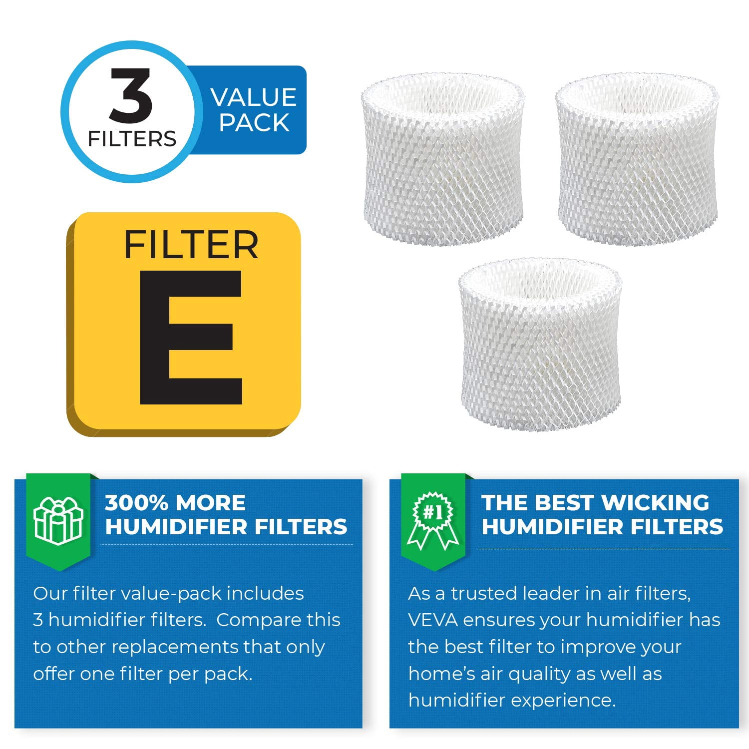 VEVA 3 Pack Premium Humidifier Replacement Filters for HW Filter E