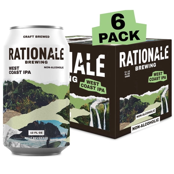 Rationale Brewing Non-Alcoholic West Coast IPA, 6 Pack, 12 fl oz Cans, Premium Craft Non-Alcoholic Beer, Zero Alcohol, Low Calorie, Award Winning Non-Alcoholic Drink Alternative