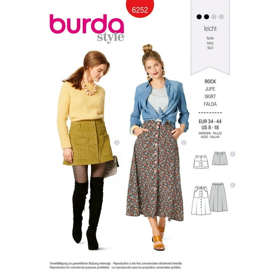 Burda Sewing Pattern 6252 Skirts