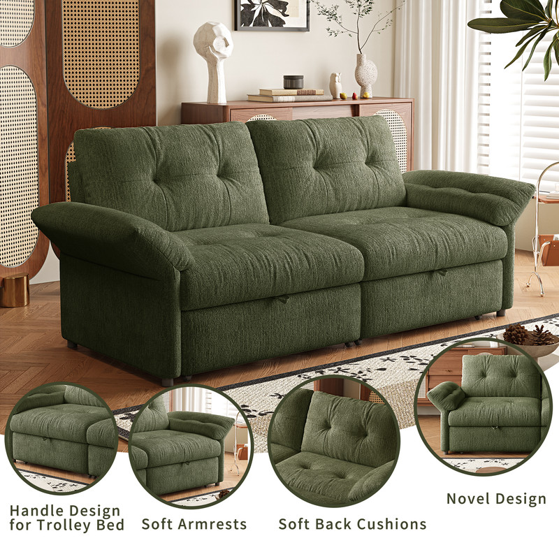 81.5" Convertible Sofa Bed, 2-in-1 Sleeper Sofa with Plush Chenille Fabric, High-Resilience Foam, Solid Wood Frame, Chenille Sofa Couch for Living Room, Guest Room, Apartment