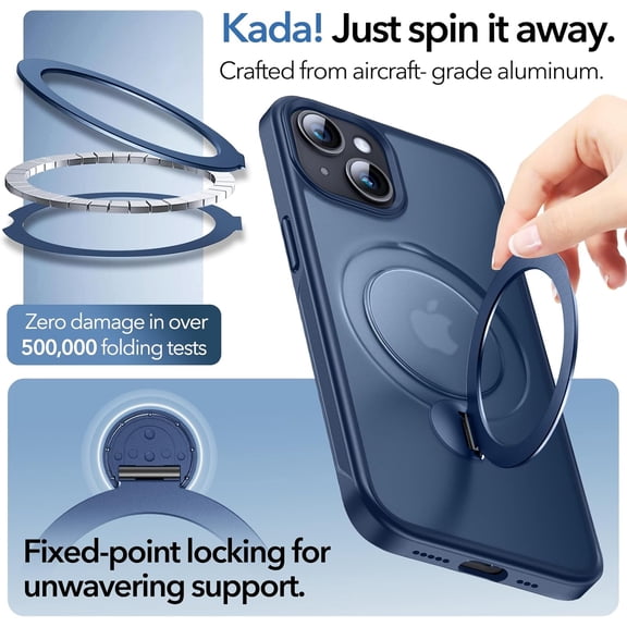 YUYAN-360° All-in-ONE Stand Case for iPhone 14/13 Case with Rotatable Magnetic Kickstand Ring Holder, Compatible with MagSafe, MIL-Grade Shockproof iPhone 14/13 Phone Case Cover, Blue