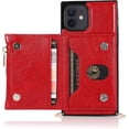 thumbnail image 6 of Wallet Case Fit for Apple iPhone 12 Mini 5.4“,Adjustable Crossbody Zipper Cover with Card Holder Slot Neck Strap Lanyard Purse Shoulder Strap Purse Case for iPhone 12 Mini FK Red, 6 of 12