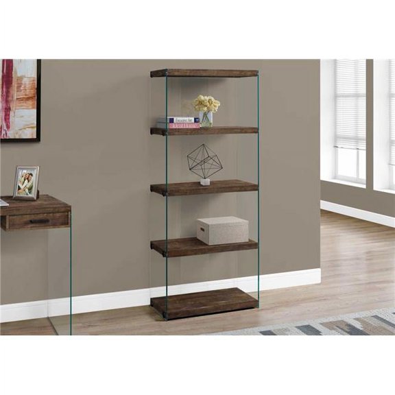 12" x 24" x 58.75" Brown Particle Board Tempered Glass  Bookcase