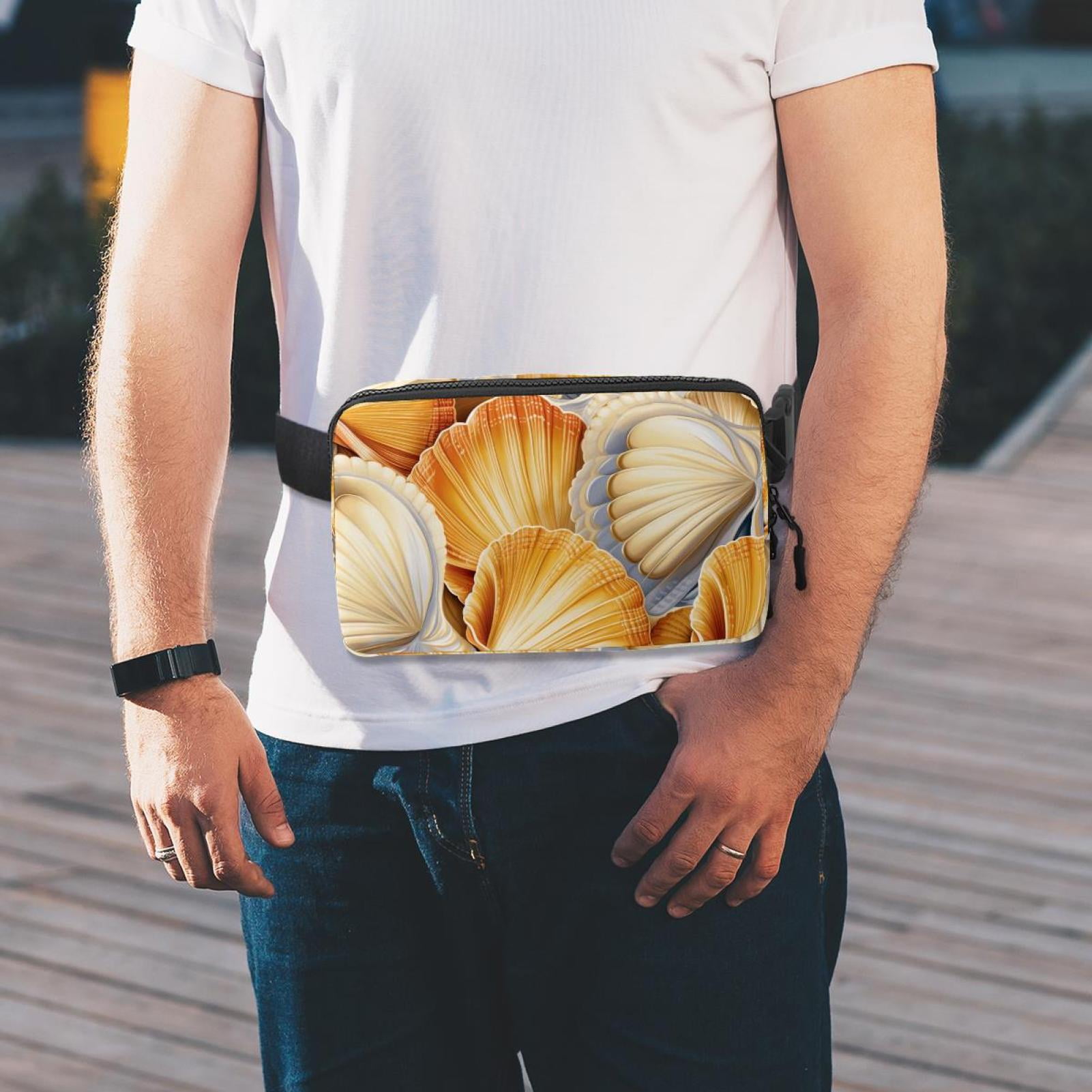 Seashell Lightweight Adjustable Sling Bag with Extension Strap Money Belt Fanny Packs Waist Packs Unisex