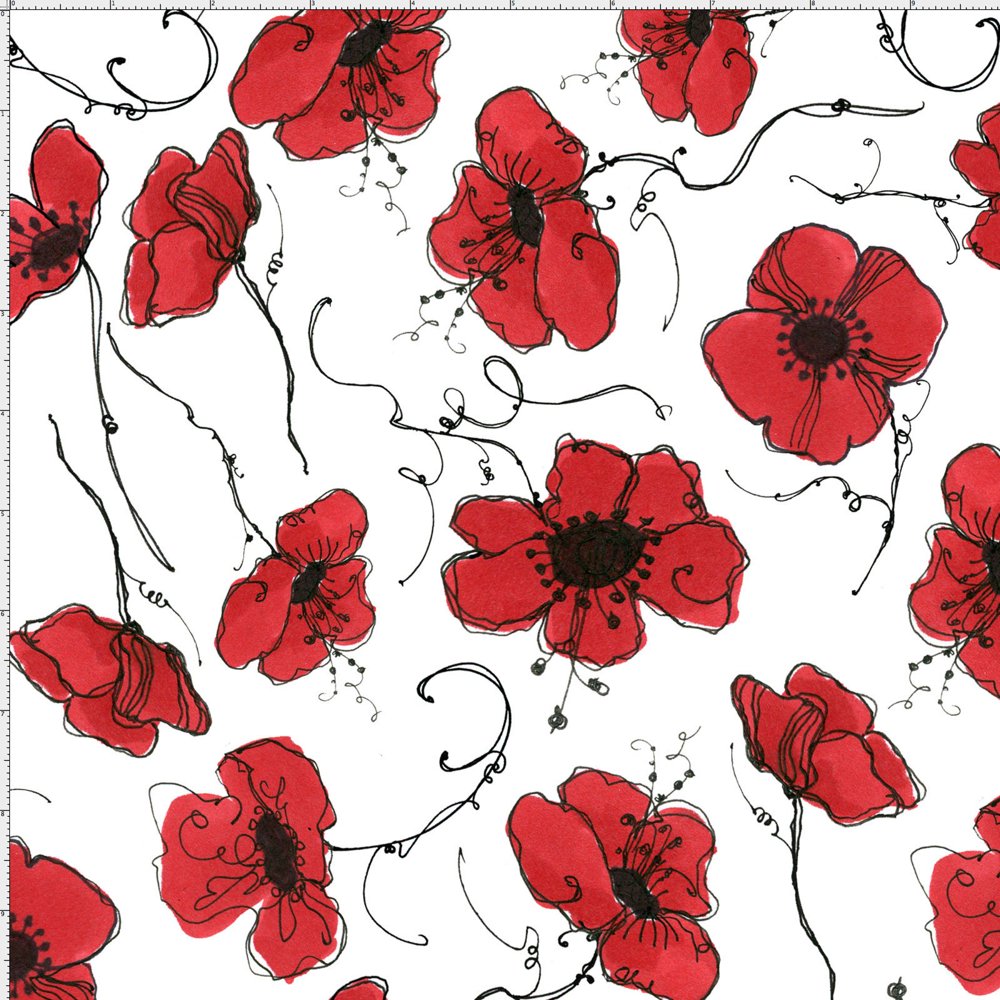 Poppies White Fabric Yard