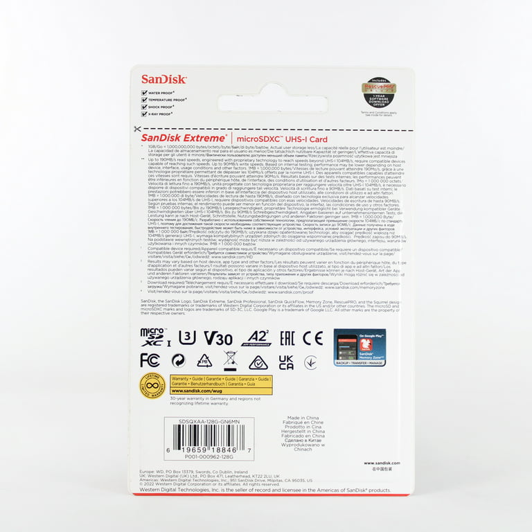 Carte Micro SD SANDISK Extreme microSD card 128Go + Rescue