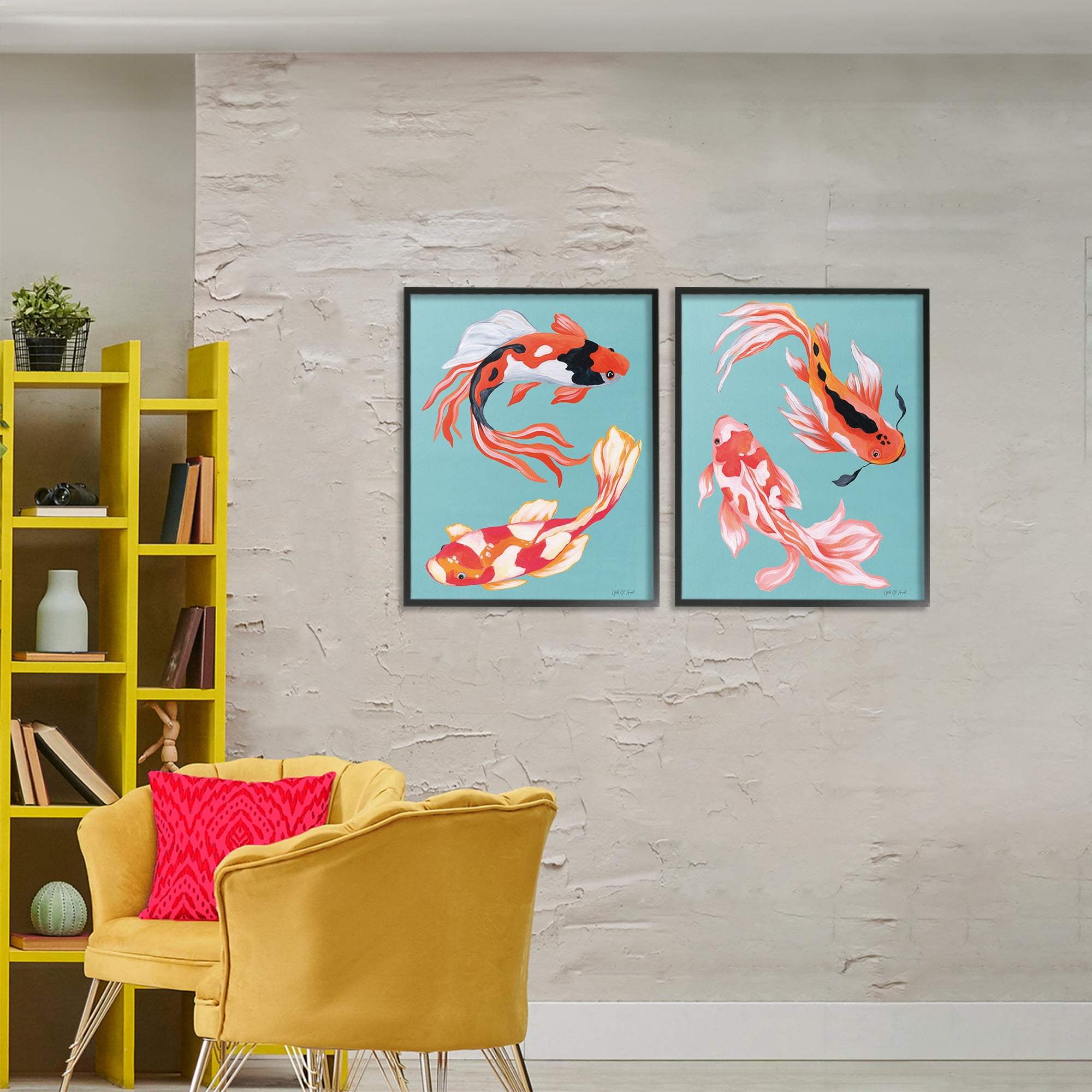 Stupell Industries Colorful Twin Koi 2 Piece Black Framed Giclee Art Set, design by Yvette St. Amant