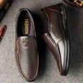 thumbnail image 5 of Mens Breathable Loafers Casual Leather Lightweight Genuine Summer Slip-on Hollow Business Outdoor Shoes Brown 10.5 US, 5 of 7