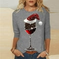 thumbnail image 2 of GA WEIHUA Clearance,Womens Vintage Christmas Shirts Wine Glass Graphic Tee Tops 2024 Casual Crewneck 3/4 Sleeve Tops Tees Blouses women shirts cotton(Gray,XX-Large), 2 of 4