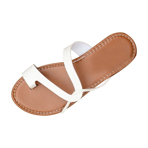 Miluxas Womens Flat Sandals Solid Color Round Toe Slip on Slides Dressy Summer Clip Toe Beach Shoes White 8.5(41)