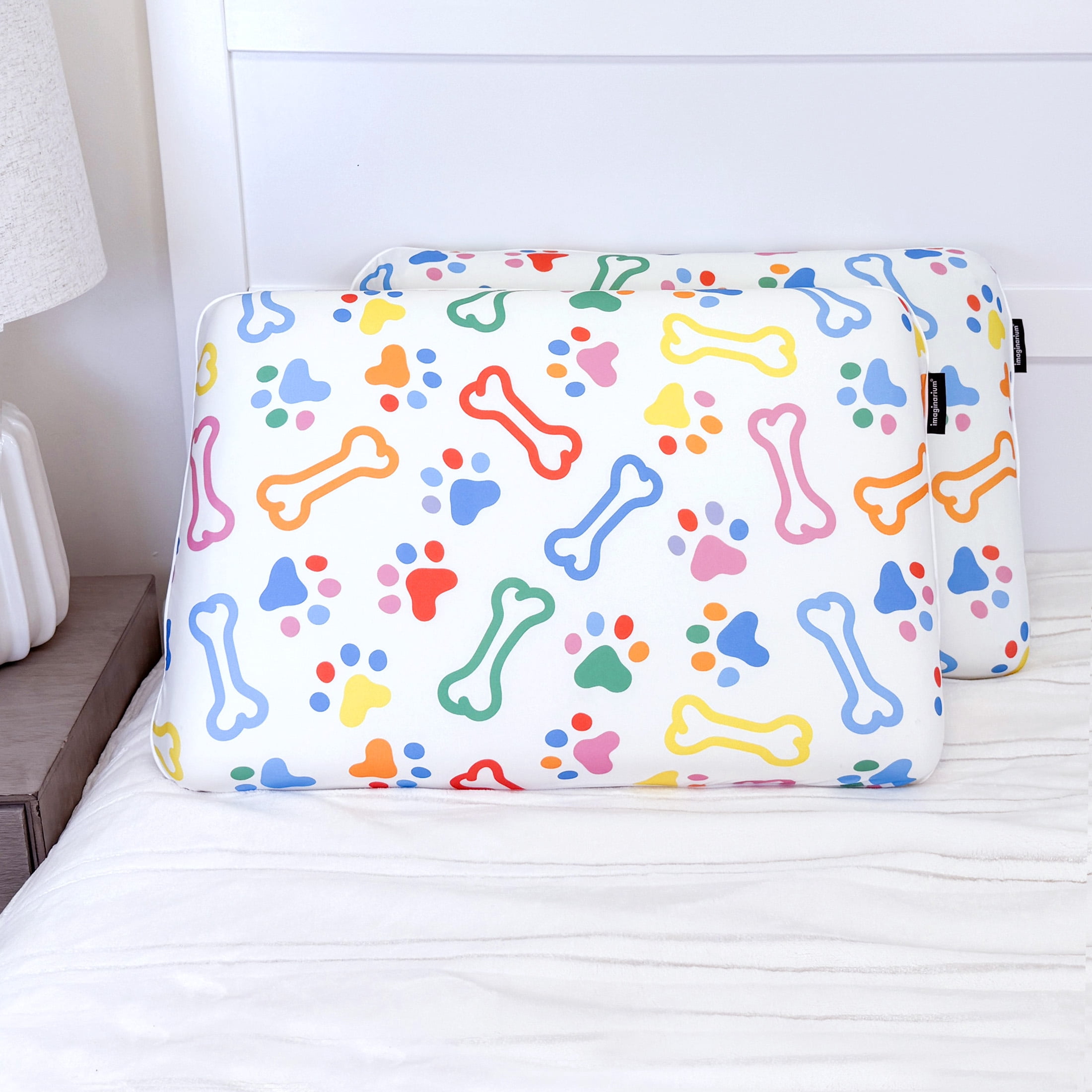 Imaginarium Memory Foam Fun Pillow for Kids and Adults with Cool-to-the-Touch Cover, Standard/Queen, Dog Bones, 2 pack