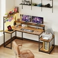 thumbnail image 4 of Romorgniz 55.6"W L Shaped Computer Desk with LED Lights & Power Outlets, Gaming Desk with Monitor Stand, Printer Stand & Storage Shelves for Home Office, Rustic Brown, 4 of 10