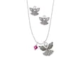 thumbnail image 2 of Delight Jewelry Fuchsia Crystal Bicone Silver tone Guardian Angel Charm Necklace and Stud Earrings, 2 of 4