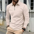 thumbnail image 2 of CharmCyan Men’s Long Sleeve Polo Shirt with Zipper Collar, Casual Slim Fit Striped Pullover Top, Soft Breathable Lightweight Fashion Shirt Khaki 2XL, 2 of 2
