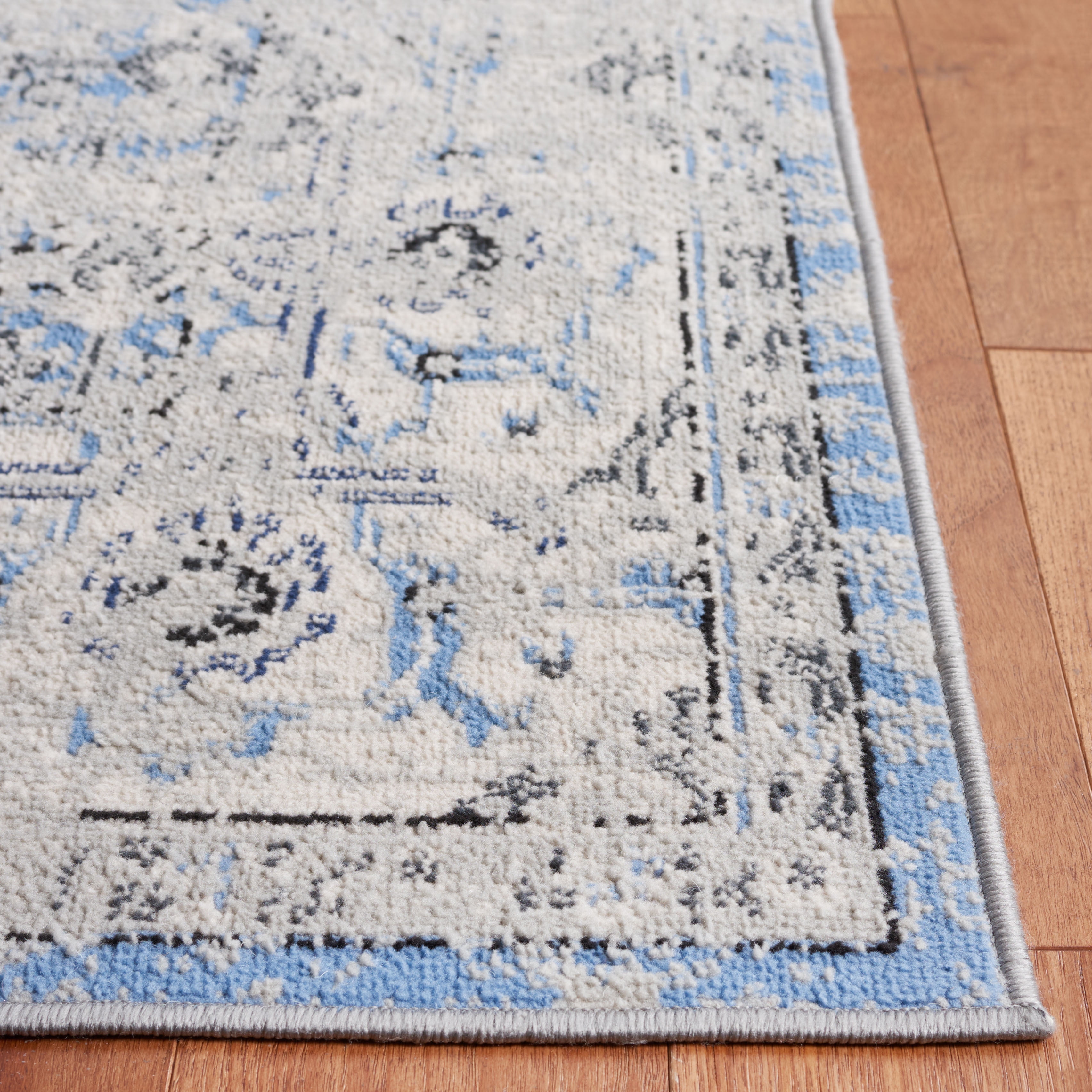 SAFAVIEH Odyssey Edmond Damask Runner Rug, Grey/Light Blue, 2'2" x 8'
