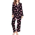 thumbnail image 4 of Aoiroe Long Sleeve Pajamas Set,Long Sleeve Button Down Sleepwear Long Pants Loose Lounge Sets Pajamas For Women Set Long Sleeve Oversized Sleepwear with Pockets Z6-Black XL, 4 of 5