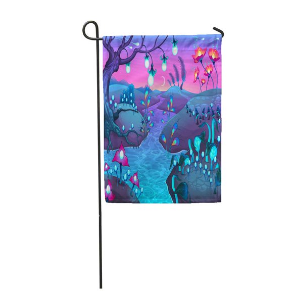 POGLIP Game Fantasy Nocturnal Landscape Cartoon Moon Childhood Comet Comic Garden Flag Decorative Flag House Banner 12x18 inch