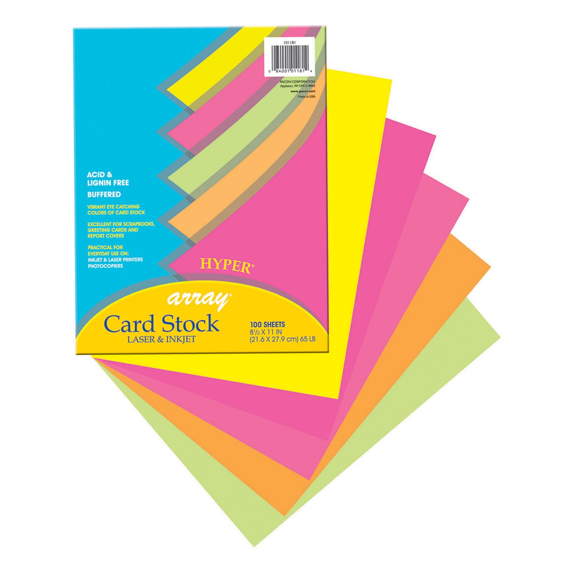 Pacon Array® Card Stock, 65 lb., Hyper Colors, 100 Sheets