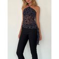 thumbnail image 4 of Musuos Women's Casual Halter Tops Sleeveless Backless Slim Fit See Through Irregular Hem Flower Print Crop Top, 4 of 8