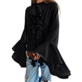thumbnail image 1 of Blusas Casuales para Mujer, con Mangas Acampanadas, Cuello Alto y Volantes, Camisa de Verano A para Vacaciones. Negro S, 1 of 8